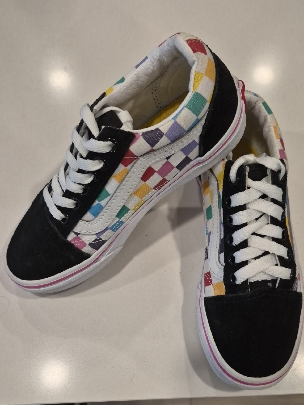 Vans Old Skool Rainbow Checkerboard Vintage Sneakers Kids Size 13Y.  Mint!